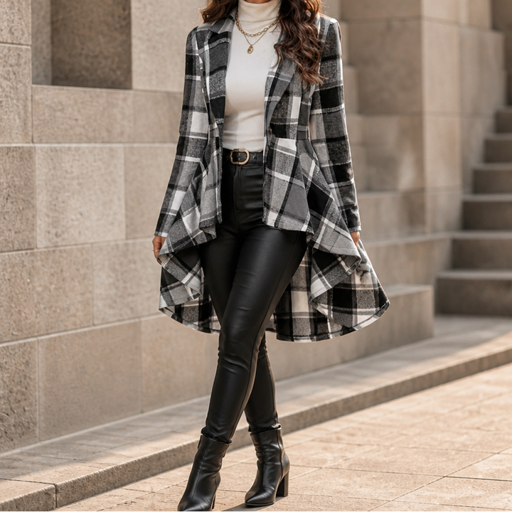 Cinchella – Kamizelka w kratę z peplum w stilu high-low