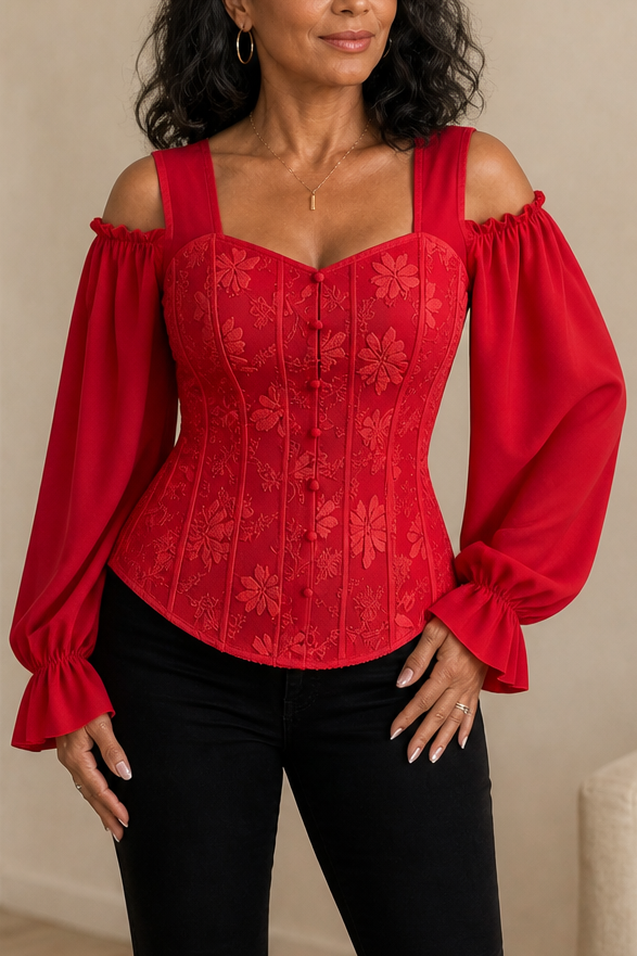 Corsetta – Blommig Top Spets z Odkrytymi Ramionami