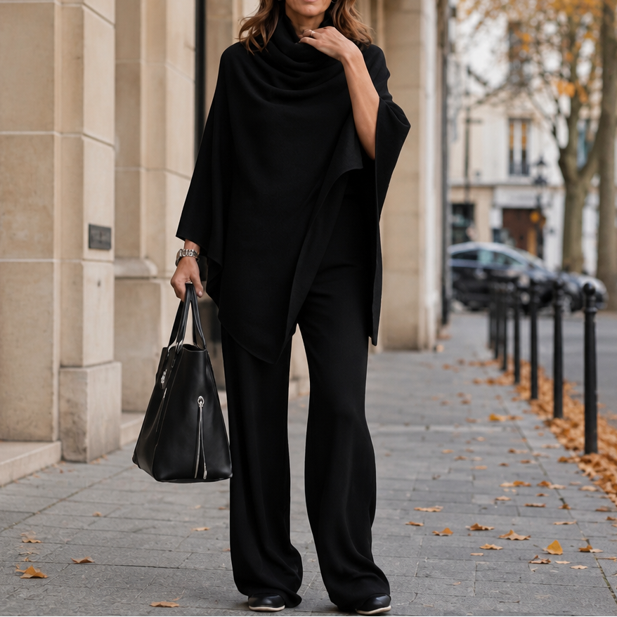 Draperie – Blus z kapturem i breda spodniami