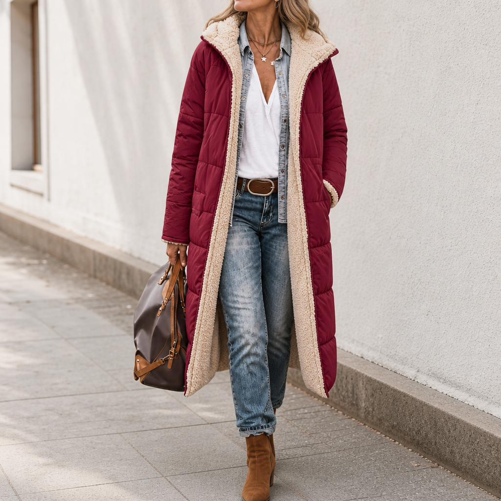 Veluna – Odwratumny, quiltad vinter kappa w stilu sherpa