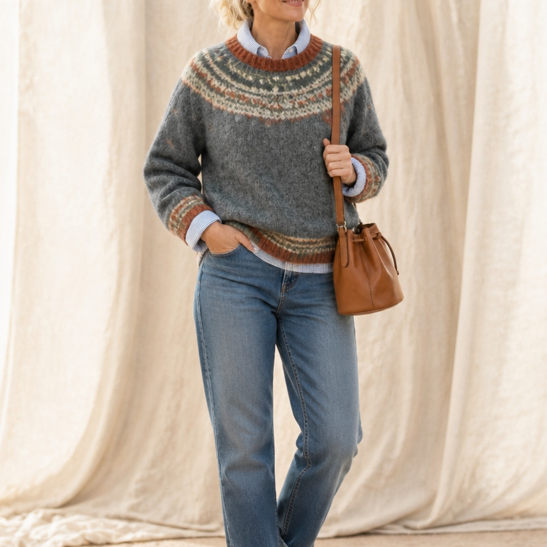 Mayfair Isle – Tröja z okrągłym urringning i wzorem Fair Isle