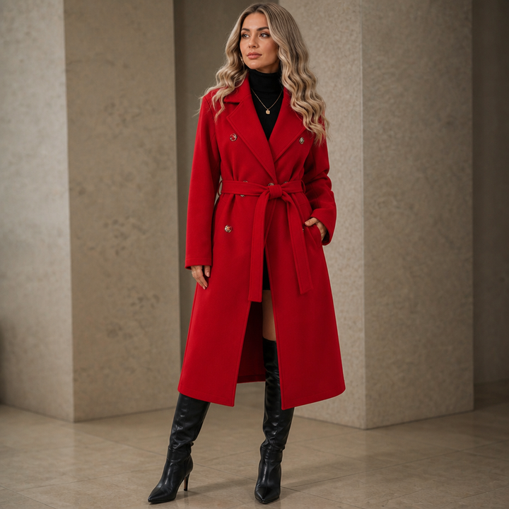 Belted Belle – Podwójnie zapinany lång kappa z paskiem