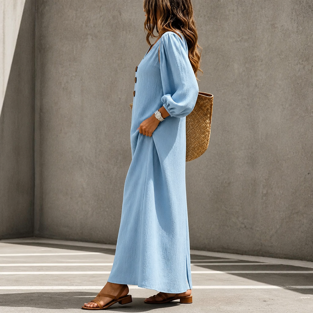 Everdrape – Klänning maxi z urringning w v-ringning i bufkami