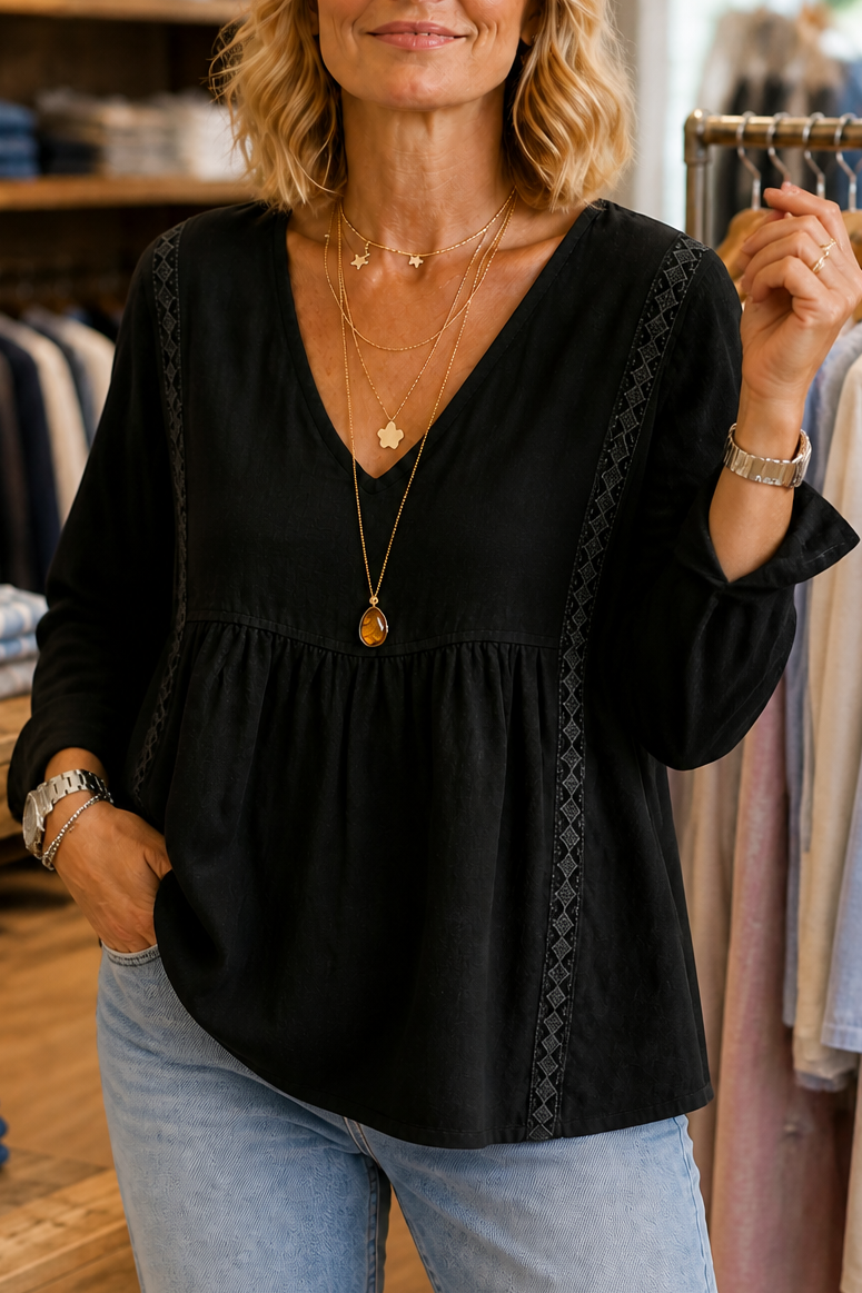 Wearbella – Blus med lång ärm w stilu koronkowym z urringning w v-ringning