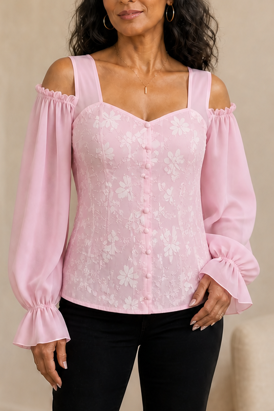 Corsetta – Blommig Top Spets z Odkrytymi Ramionami