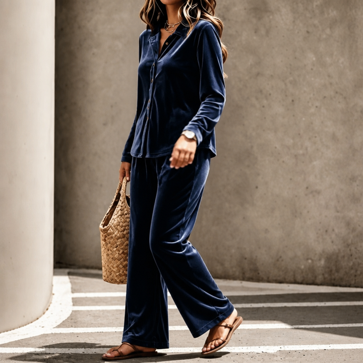 Wearbella – Welurowy Set Lounge w Szerokich Nogawkach