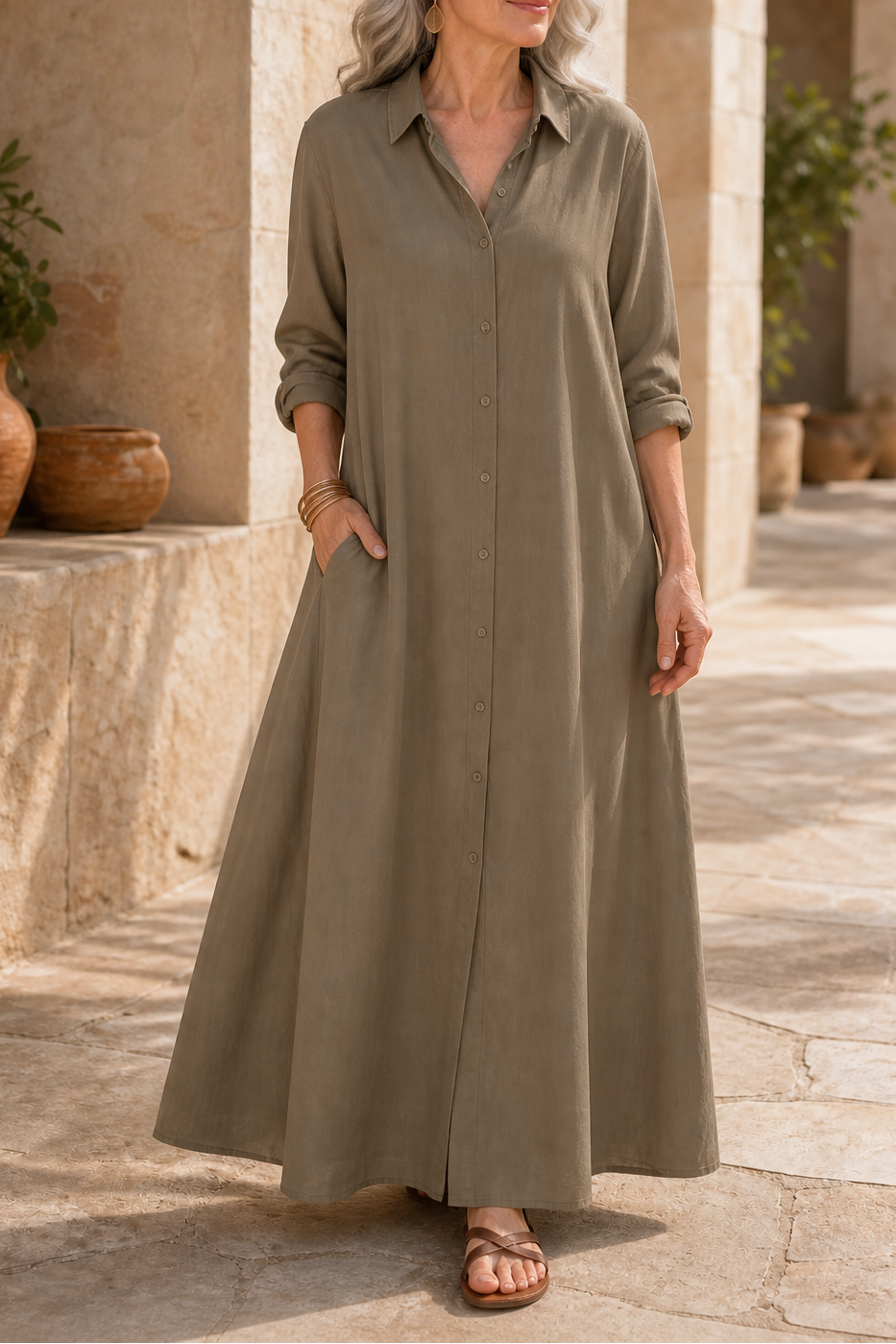 Wearbella – OverStorlekd Bawełnowo-Lnianą Klänning Maxi