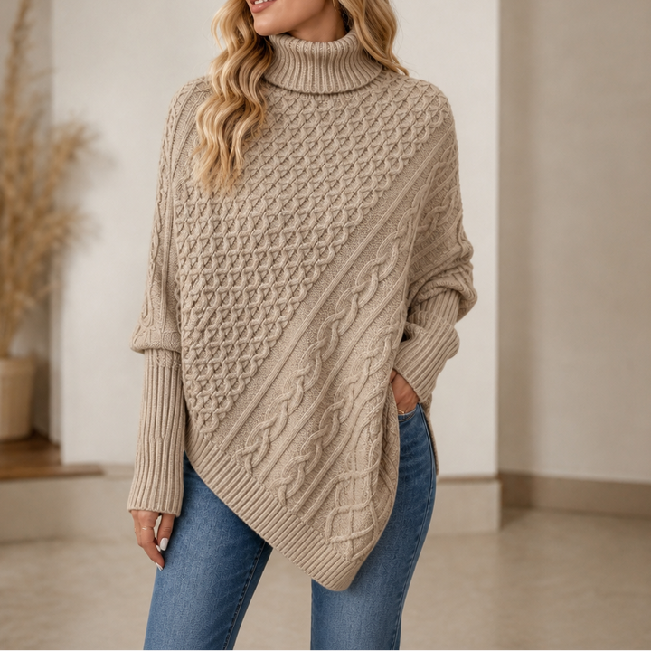 Cable &amp; Cove – Tröja Poncho z Golfem w Warkocze