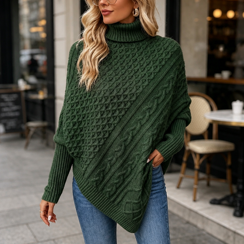 Cabelune – Tröja Poncho z Warkoczem w Stilu Asymetrycznym