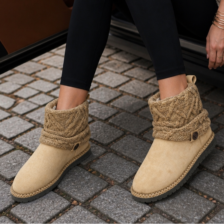 Coziva – Mocka boots z dzianinowym mankietem till mitten av vaden