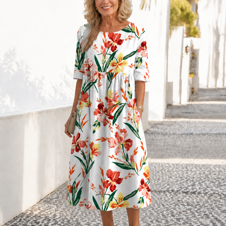 Wearbella – Midi klänning w blommig mönster z okrągłym urringning