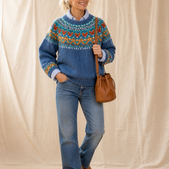 Mayfair Isle – Tröja z okrągłym urringning i wzorem Fair Isle