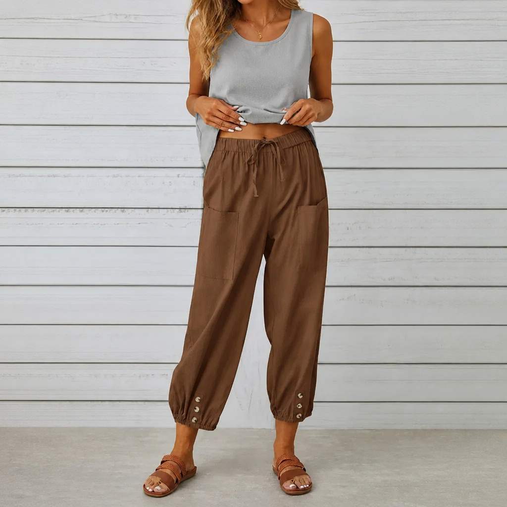 Wearbella – Byxor lniane z vida ben i ściągaczem