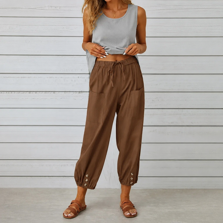 Wearbella – Byxor lniane z vida ben i ściągaczem