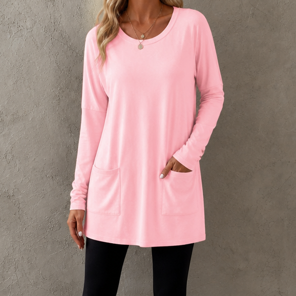 Wearbella – Lös Tunika med lång ärm i Okrągłym Urringning