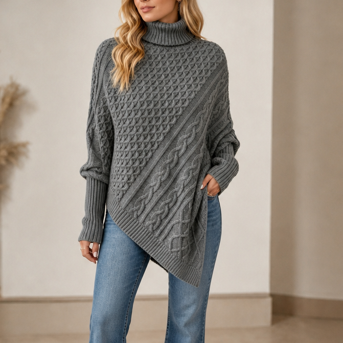 Cable &amp; Cove – Tröja Poncho z Golfem w Warkocze