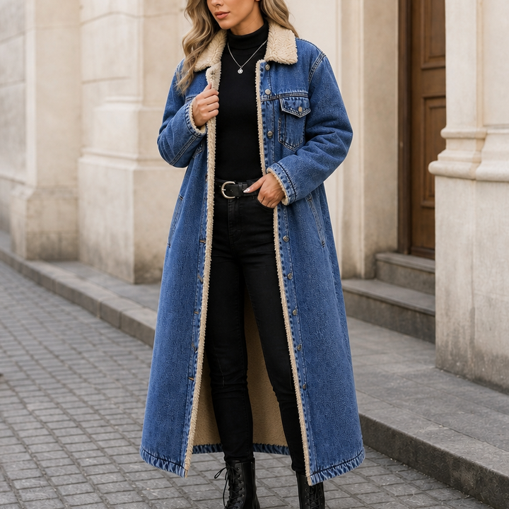 Denora – Lång kappa dżinsowy z podszewką z teddy