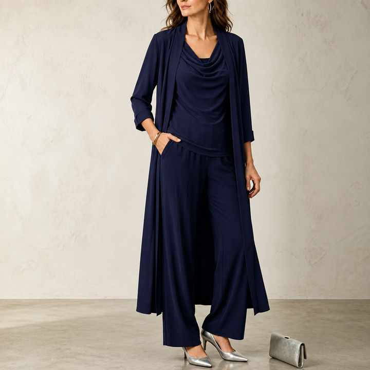 Wearbella – Set kardiganu z kołnierzem i spodniami o szerokich nogawkach