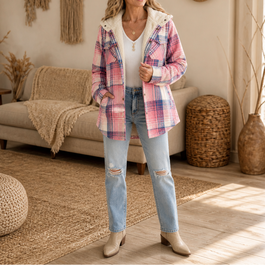 Huntlyn – Flanelowa kurtka shacket z podszewką sherpa
