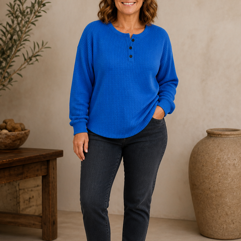 Wearla – Żebrowany top typu Henley z dzianiny waffle