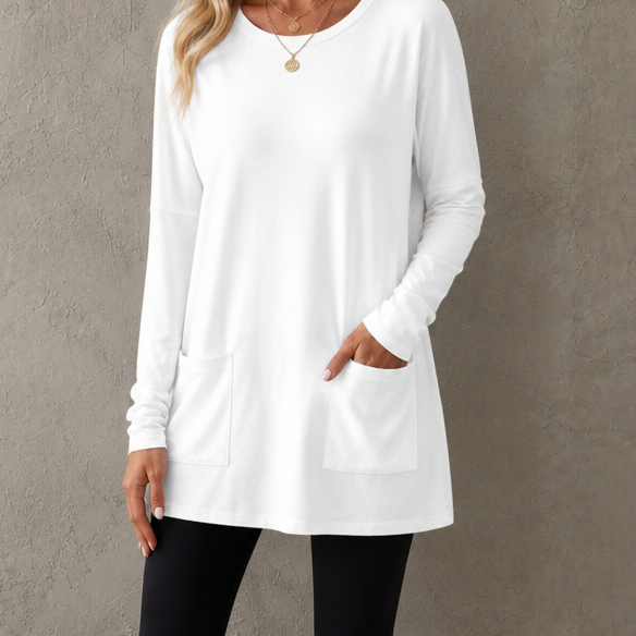 Wearbella – Lös Tunika med lång ärm i Okrągłym Urringning