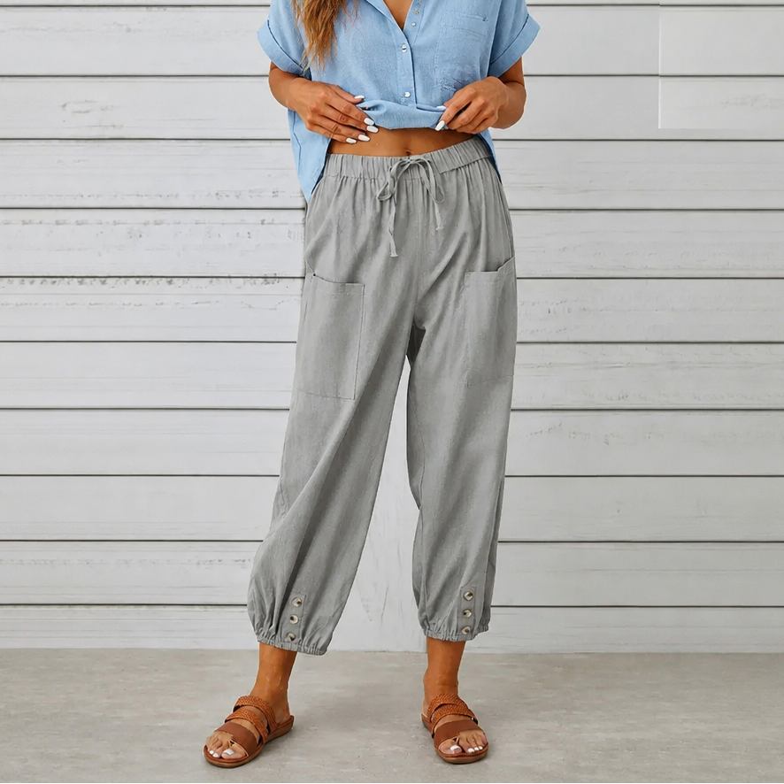 Wearbella – Byxor lniane z vida ben i ściągaczem