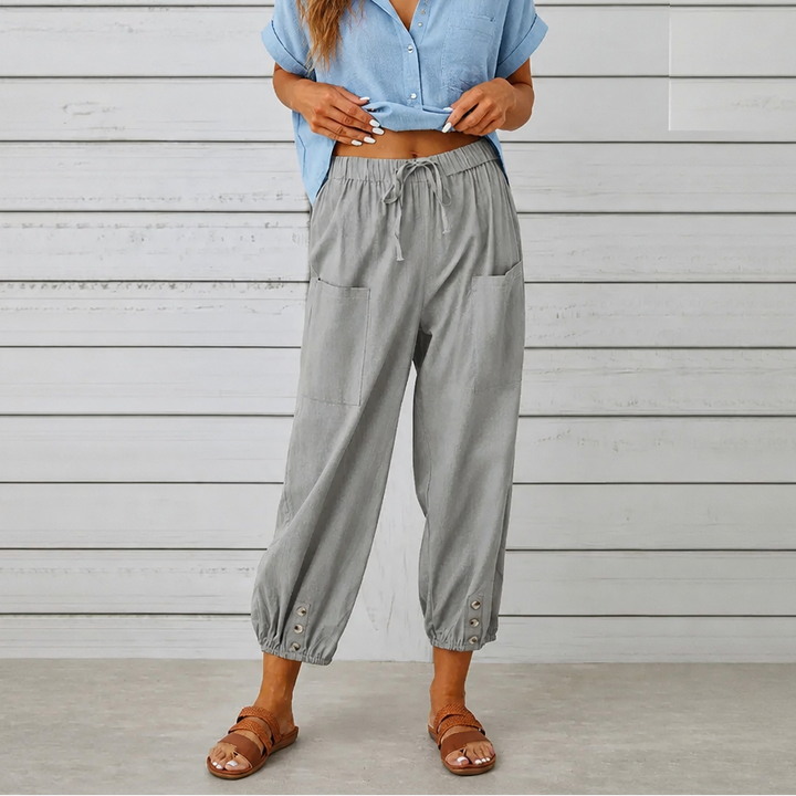Wearbella – Byxor lniane z vida ben i ściągaczem