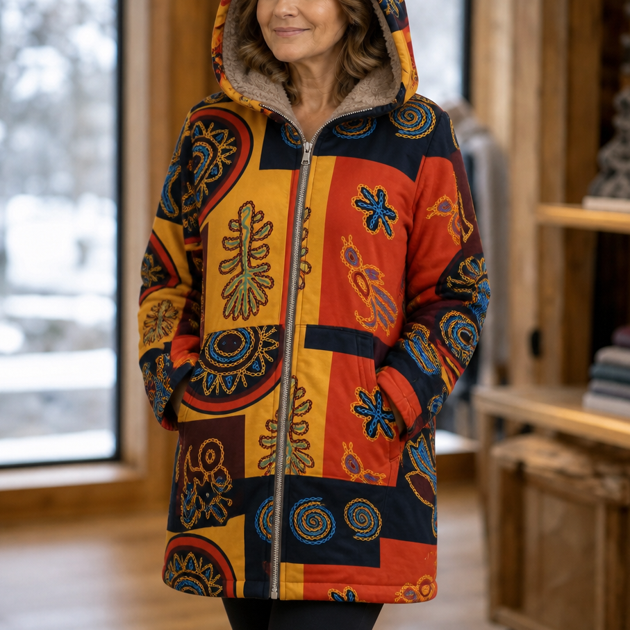 Leaf &amp; Loom – Wydrukowany Vinter Kappa z Kapturem