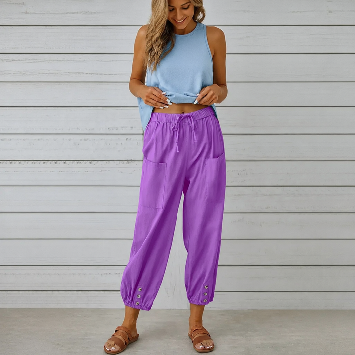 Wearbella – Byxor lniane z vida ben i ściągaczem