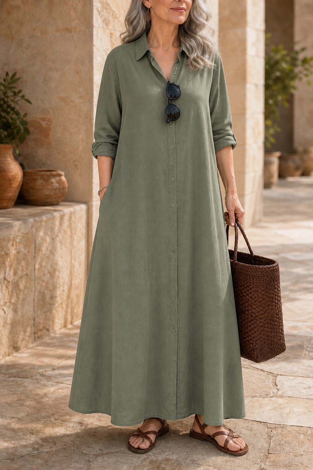 Wearbella – OverStorlekd Bawełnowo-Lnianą Klänning Maxi