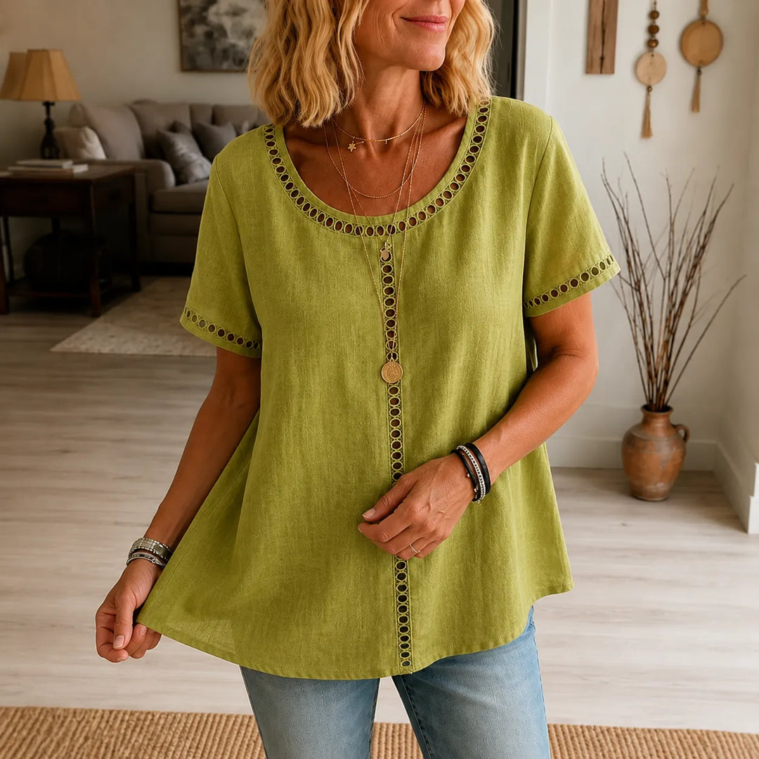 Marellia – Boho Tunika z Otworami för kvinnor, Lös Passform, Kort Ärm, Sommar Blus