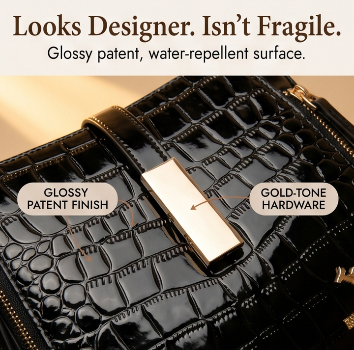 Velora – Handväska Crossbody w Lakierowanym Krokodylu