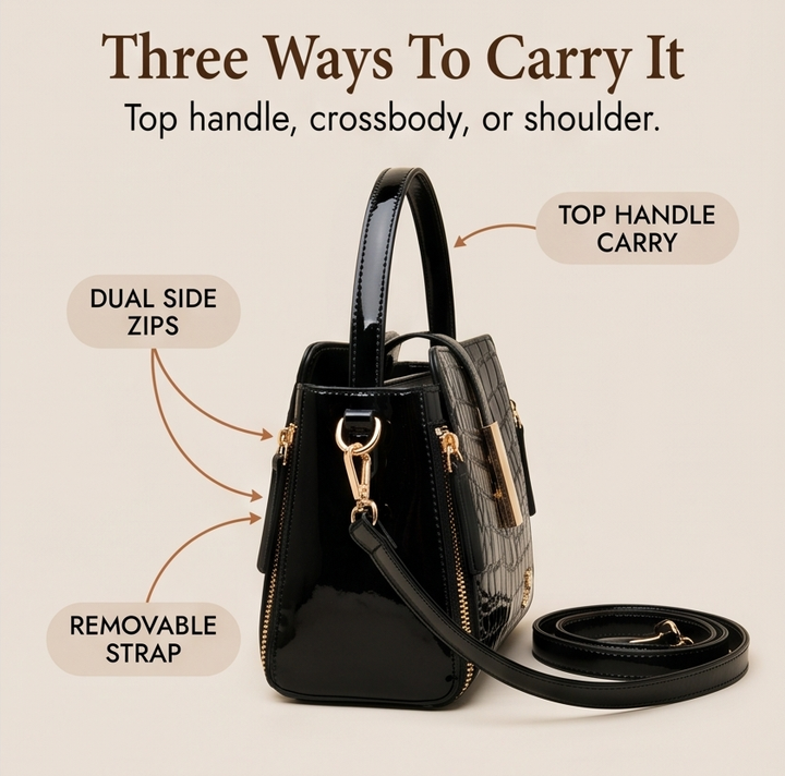 Velora – Handväska Crossbody w Lakierowanym Krokodylu