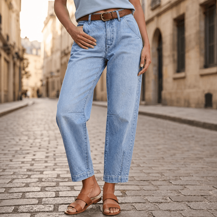 Veluna – Dam byxor denim med hög midja i vida ben