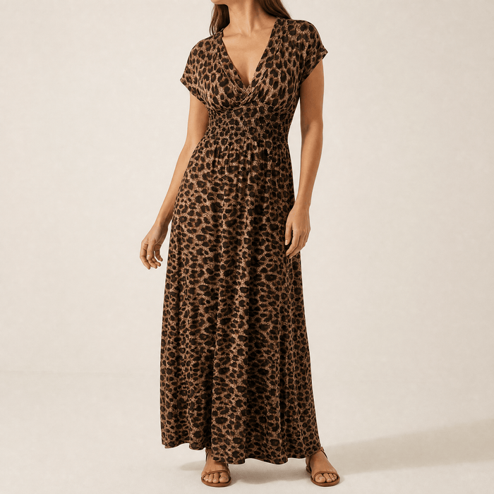 Vivara – Klänning maxi w leoparda z marszczonym band