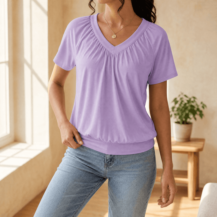 Vivelyn – Kobieca blus z plisowanym urringning w v-ringning