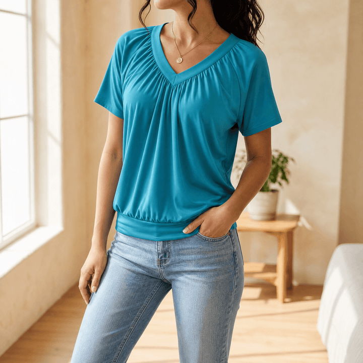 Vivelyn – Kobieca blus z plisowanym urringning w v-ringning