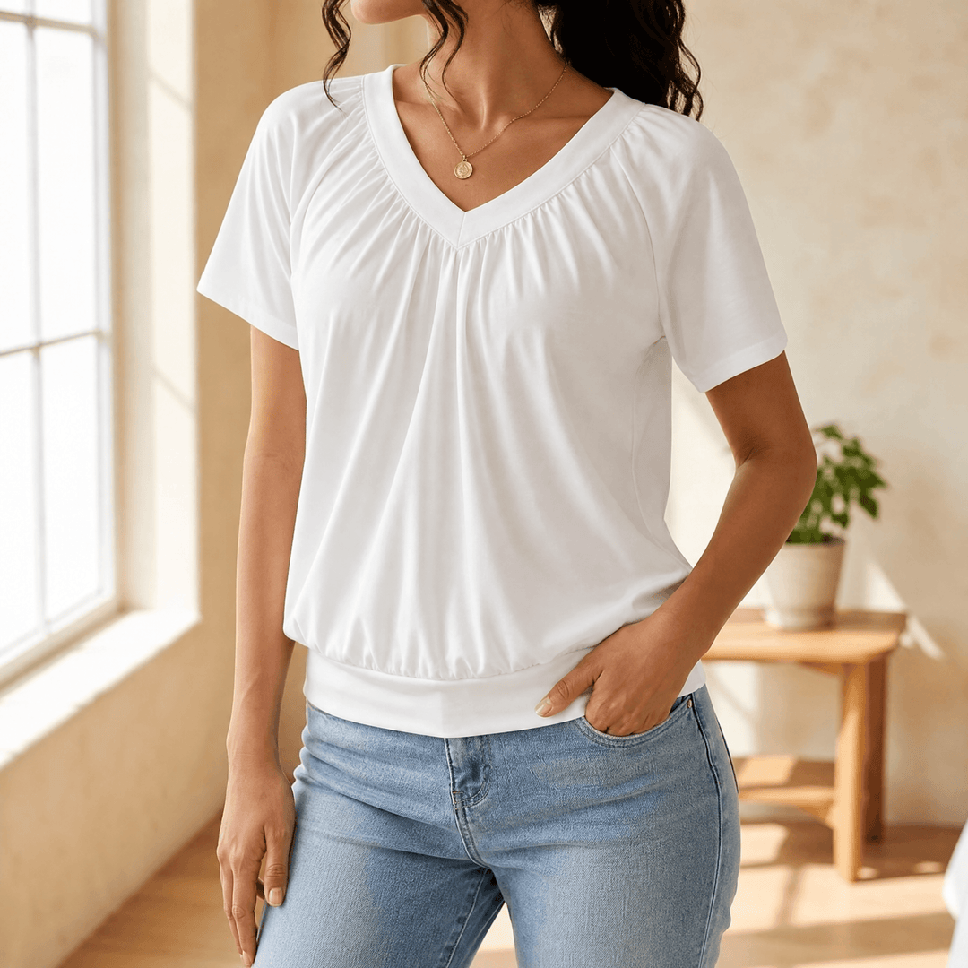 Vivelyn – Kobieca blus z plisowanym urringning w v-ringning
