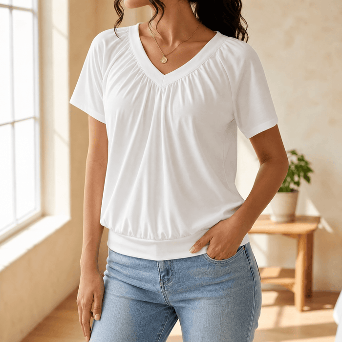 Vivelyn – Kobieca blus z plisowanym urringning w v-ringning