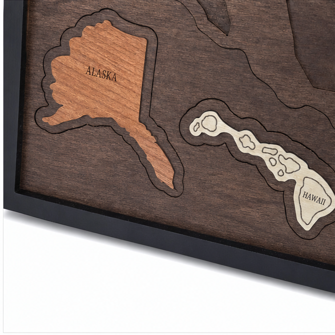 Wanderoak – Trä mapa resa USA z 3D Kaffełkami stanów