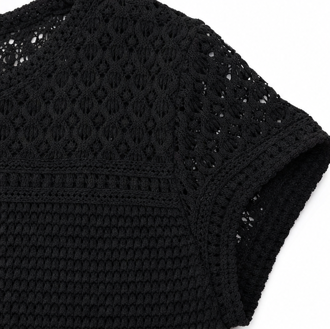 Wearbella – Kort top z otwartym splotem i krótkim ärm, blus w fakturze wafla på wiosnę i lato för kvinnor