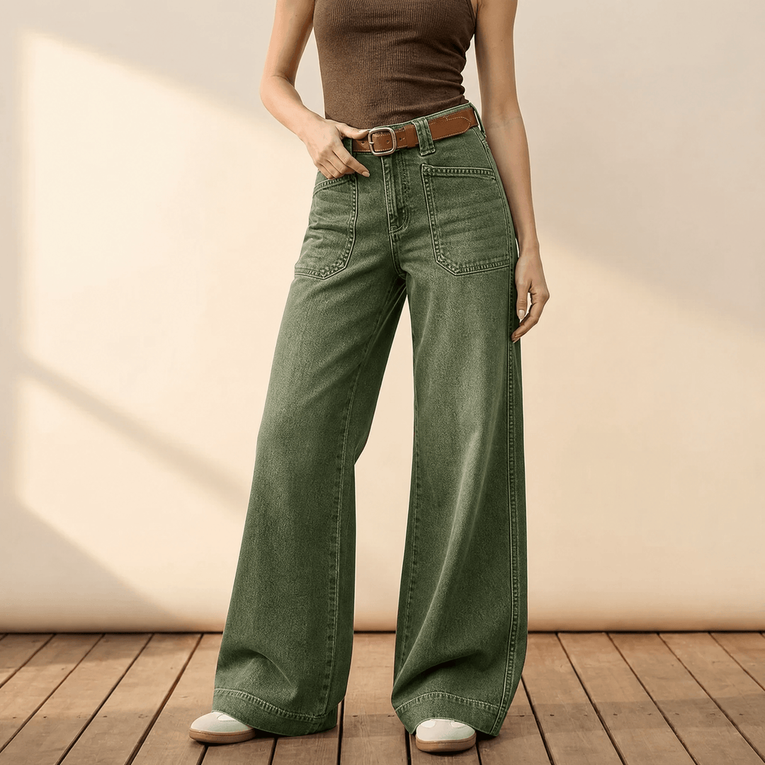 Widera – Retro Byxor Denim z Kieszeniami w Stilu Vintage för kvinnor